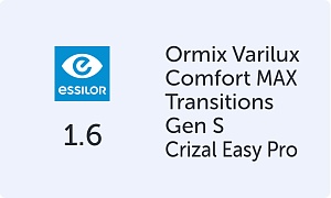 Essilor Varilux Comfort Max Ormix 1.6 Transitions Gen S Crizal Easy Pro